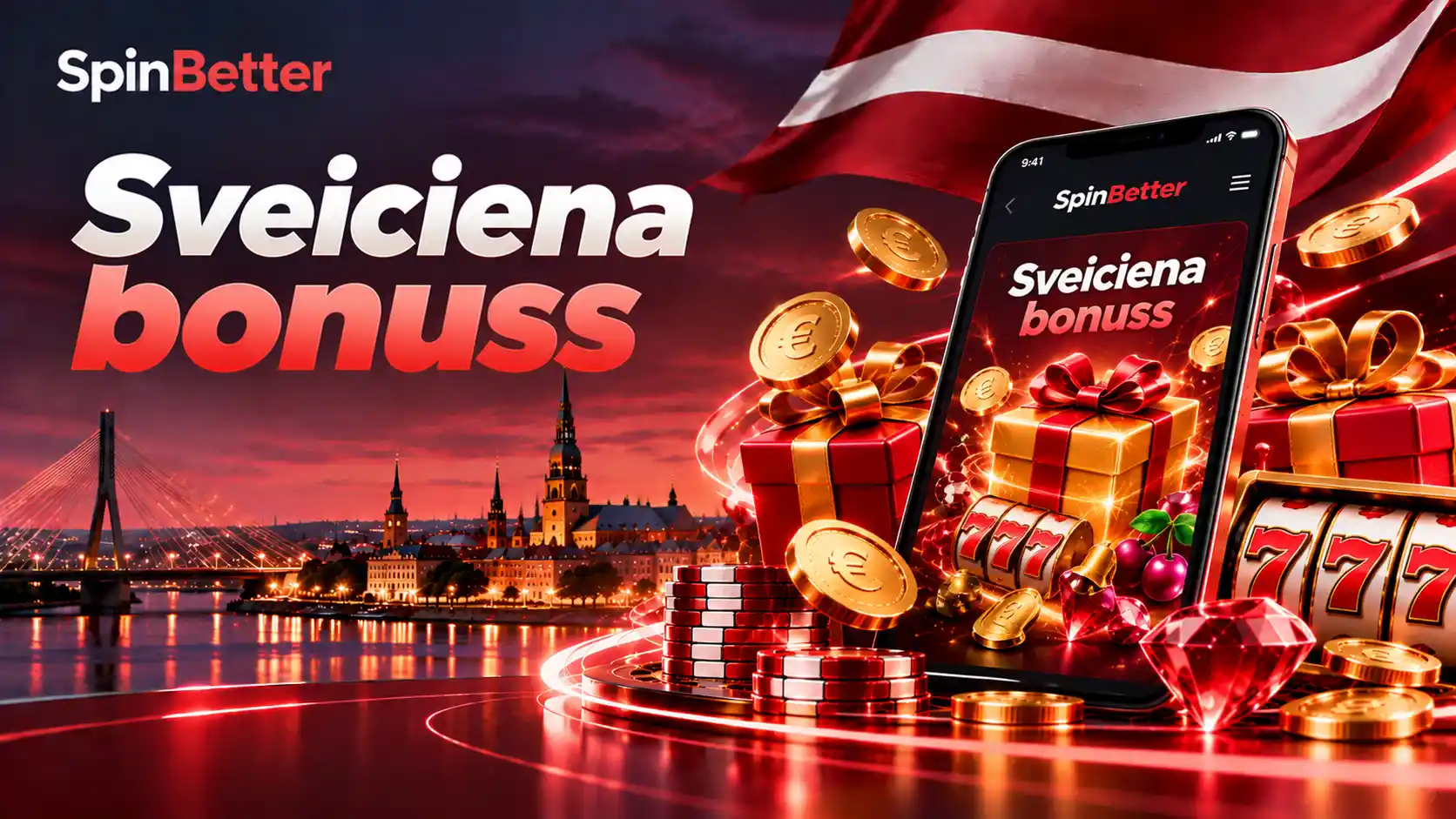 Sveiciena bonusa ekrāns mobilajā lietotnē ar dāvanu kārbām un eiro monētām