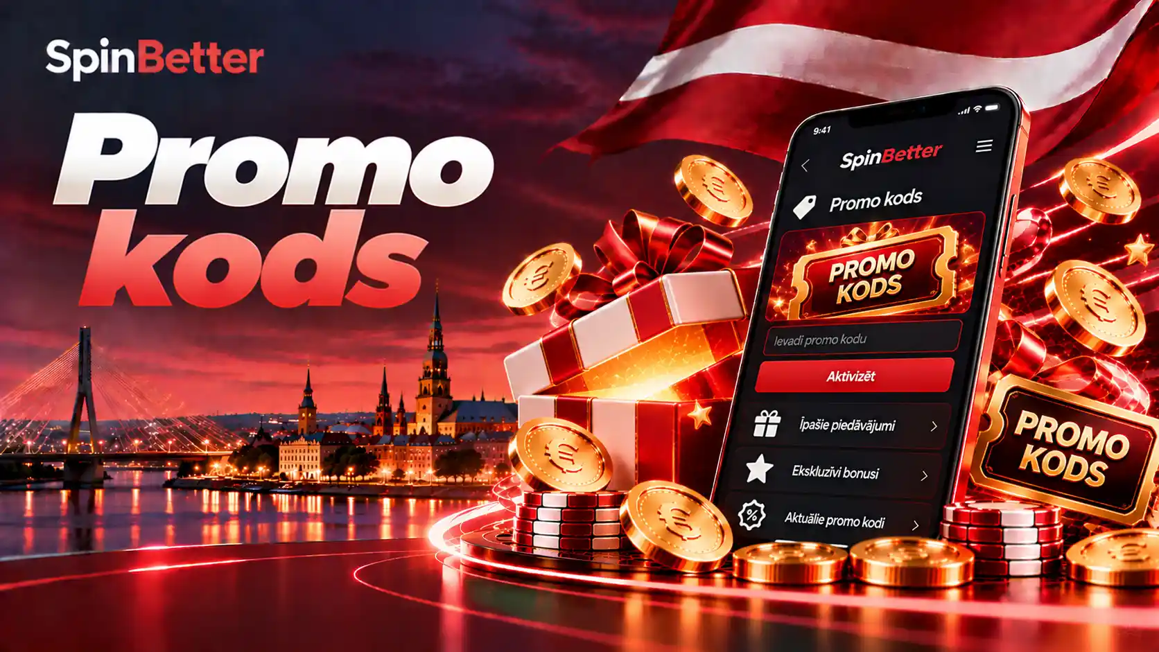 Promo koda ekrāns mobilajā lietotnē ar ievades lauku un pogu Aktivizēt